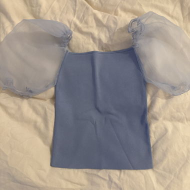 Zara Blue Puff-Sleeve Top