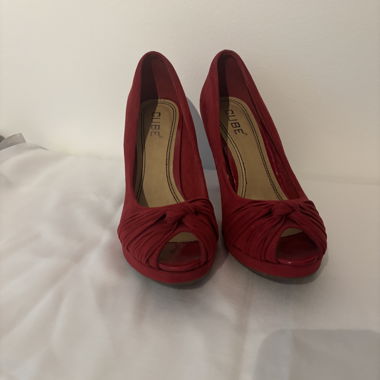 Red Peeptoe Pumps