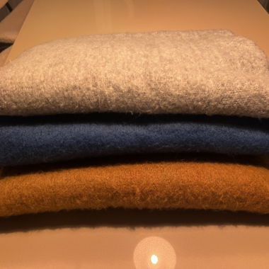 Set de 3 écharpes XXL, bleu royal, camel et anthracite
