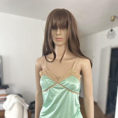 Glossy Matcha Lace-Trim Top 