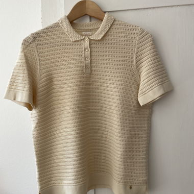 Beige Strick-Poloshirt