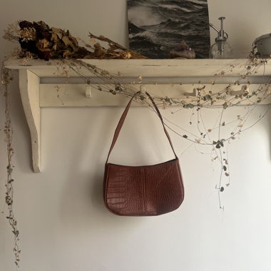 Brown Croc-Embossed Shoulder Bag