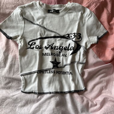 Crop top blanc imprimé Los Angeles