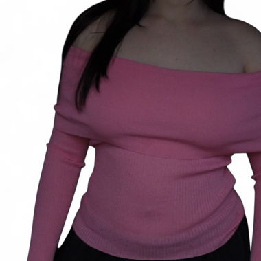 off shoulder pink shirt