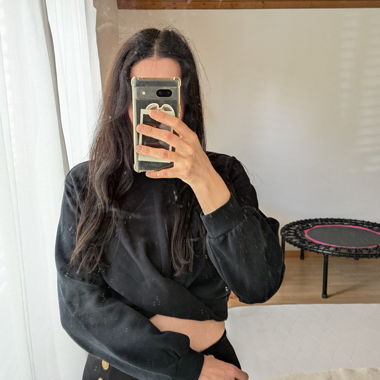 Sweat-shirt court noir en coton mélangé