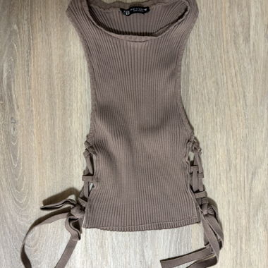 Zara Ribbed Tank Top with Lace-Up Details