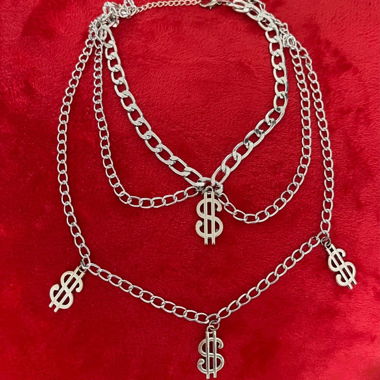 Silver Dollar Sign Chain Choker Necklace