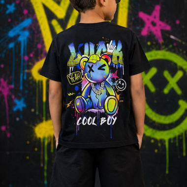 Schwarzes T-Shirt Kinder mit Bärenmotiv
