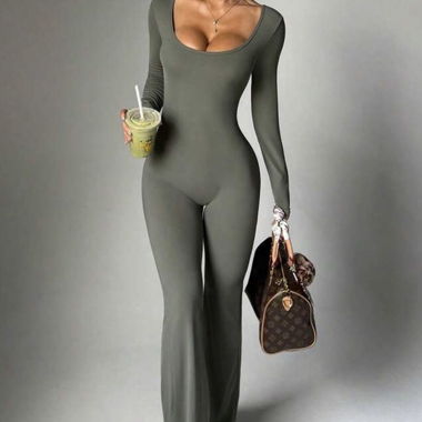 Long-sleeve backless jumpsuit grey