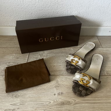•Sandales Gucci Originales GG Monogram Gr. 38 1/2•