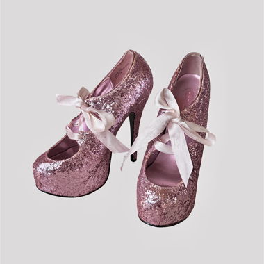 Rosa Glitzer-High Heels mit Schleifen