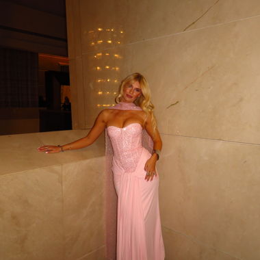 robe longue corset en sequins rose avec foulard à sequins XS