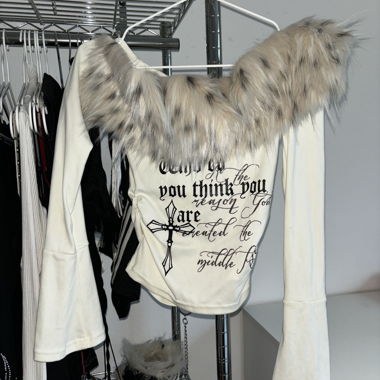 Japanese Y2K Off-Shoulder Fur Top