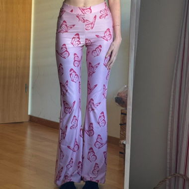 Pink flared fabric pants