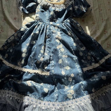Blaue Florale Spitzen-Lolita-Kleid