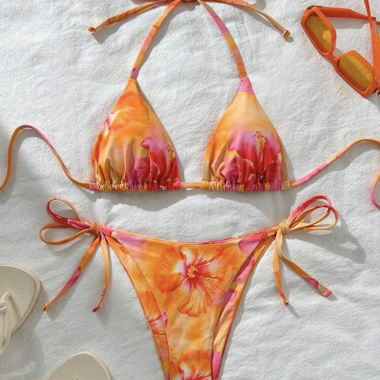 Dreiecks-Bikini Floral Orange