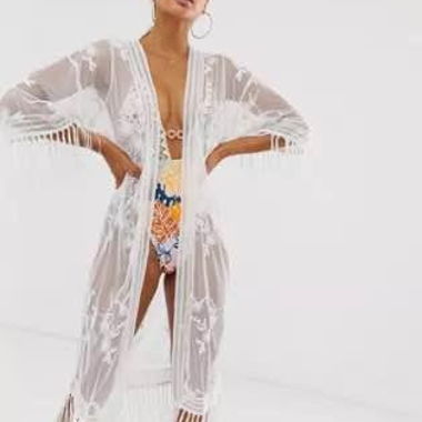 Weisser Spitzen Beach-Kimono