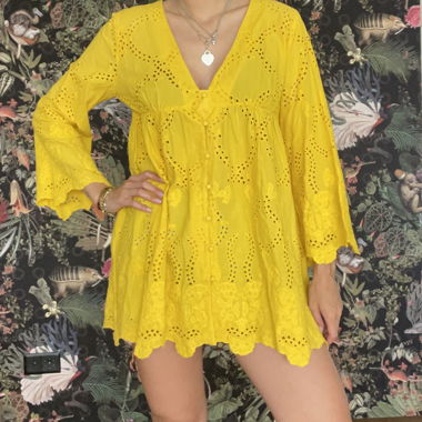 Yellow Eyelet Tunic Dress