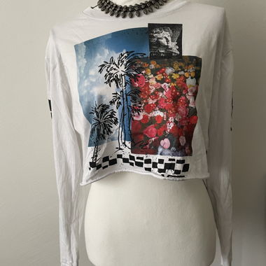 White Crop Longsleeve with Print