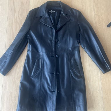 Manteau en cuir vintage pour femmes noir