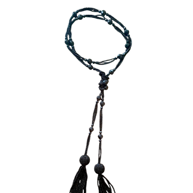 Black Beaded Tassel Necklace