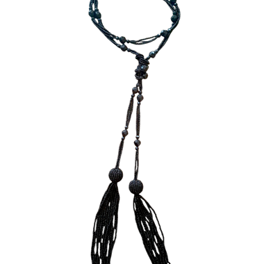 Black Beaded Tassel Necklace sautoire 