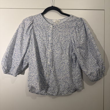 H&M Leinenbluse mit blauem Print, Gr. S
