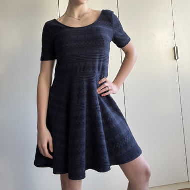 Blue skater dress short sleeve cotton