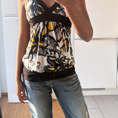 Y2K Top – Abstract Print Yellow Black