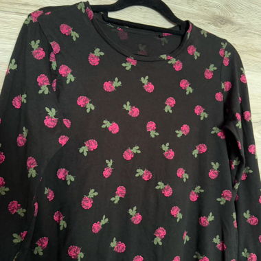 c&a black long sleeve shirt with rose print