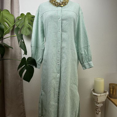 Pastel Green Striped Linen Shirt Dress H&M