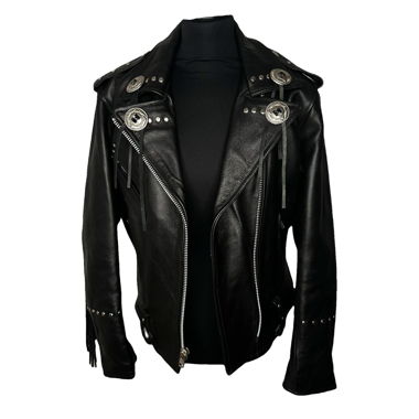 Giacca biker in pelle con frange M