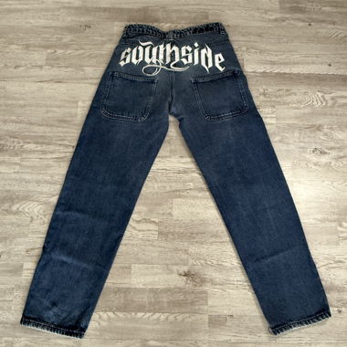 Jeans Sicko blu navy con scritte bianche sul retro
