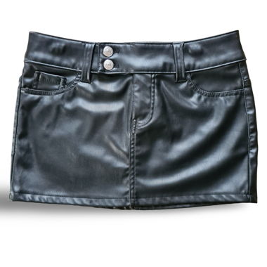 Black Faux Leather Elastic Mini/Micro Skirt 