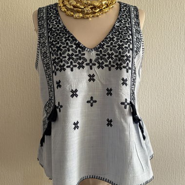 Boho top in blue embroidered cotton with pompom PEPE JEANS