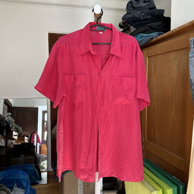 Fuchsia vintage silk short-sleeve shirt