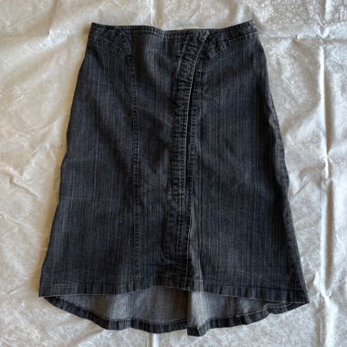 Pinstripe asymmetrical panel design denim skirt