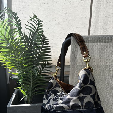 BORSA VINTAGE COACH MONOGRAM BLU