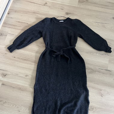 Black sweater dress with belt