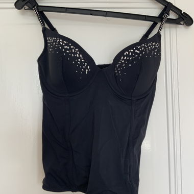 Black corset top with rhinestones