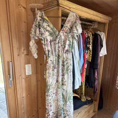 Florales Kleid, beige, grün, rosé, tropisch