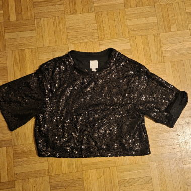 H&M Pailletten-Top schwarz XS