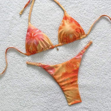 Orange multicolor triangle bikini