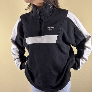 Reebok Sweatshirt, schwarz-weiss, mit halbem Reissverschluss