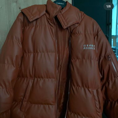 brown leather/puffer jacket 