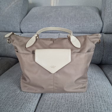 Edle hochwertige Nylon Handtasche – Taupe/beige