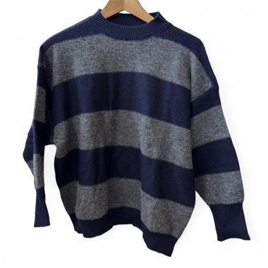 Gestreifter Oversize-Pullover blau/grau