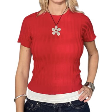 red knit top