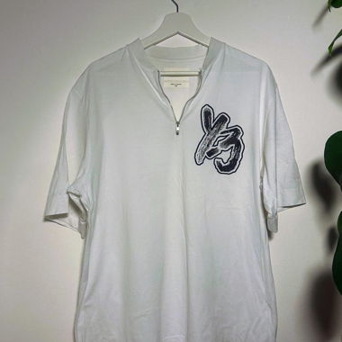 Y-3 weisses Halbzip-T-Shirt Grösse M