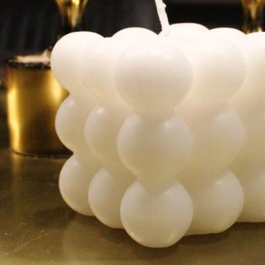 Bubble Kerze Weiß Würfel Groß